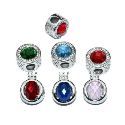 China For Bracelet Making Classic Stainless Steel Red Blue Green Rhinestone Crystal Zircon Setting Crown Big Hole European Beads For Bracelet Making for sale