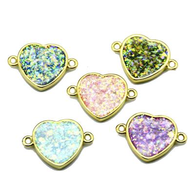 China DIY Jewelry Making Findings New Design Fantasy Green Violet Green Color Heart Shape Light Blue Opal Metal Jewelry Connectors For DIY Making Findings for sale