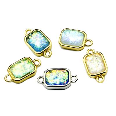 China DIY Jewelry Making Findings Newcomer Fantasy Mixed Dreamy Color Imitated Opal Rectangle Shape Charms Connectors for sale