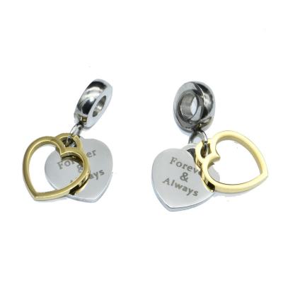 China TRENDY High Quality Stainless Steel Double Love Heart Forever Forever Shape Hole Hang Circle Charms For 4mm Bracelet Making Findings for sale