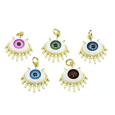 China Fashion New Arrival Eye Shape Charms Trendy Copper Pendant Blue Pink Green Color For Fashion Jewelry Making Findings for sale