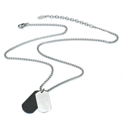 China CLASSIC Polish Black 304L Stainless Steel Double IP Dog Tag Engraved Pendants Soldiers Nameplate Necklace For Men for sale