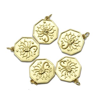 China Fashion Findings For Necklace Making High Quality Gold Color Plating Scorpion Inlay Hexagon Shape Brass Copper Pendants For Necklace Bracelet Making Findings for sale