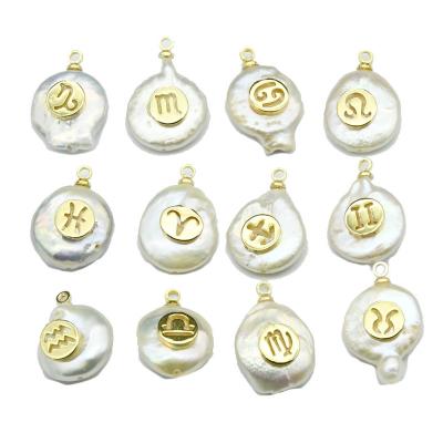 China Necklace Making Findings High Quality Natural Freshwater Pearl Coin Shape With Metal Zodiac Setting Charms Pendant For DIY Necklace Making Findings for sale