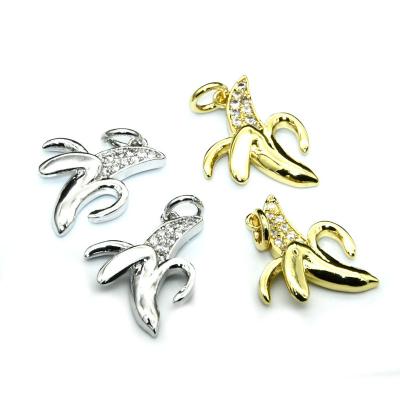 China Necklace Making Findings Cute New Design Gold Silver Plating Peeled Banana Shape Charms Zircon Stone Setting Pendants For Jewelry Making Findings for sale