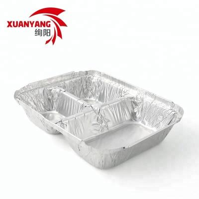 China Microwavable Disposable 3 Compartment Aluminum Foil Fast Food Takeout Container for sale