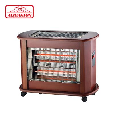 China 2400W Outdoor 3 Faced Freestanding Cabinet Quartz Wood Heaters With Wheels 5 Quartz Glass Tube Heaters Made In CIXI for sale