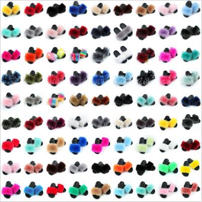 China CUSHIONING 20 Color New 2021 Fashion Furry Flip Flops Fox Bedroom Fur Slipper Designer Fur Slippers for sale