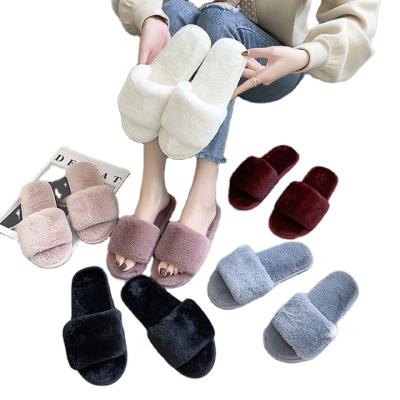 China 2021 Fashion Trend Cotton Shoes Fashion Fur Shoes Faux Fur Sandals Plush Slips Flat Slippers Women Fur Home Slippers for sale