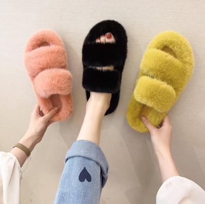 China SHOCK ABSORBING new Autumn Winter 2021 fashion fur home slippers for women indoor flats women shoes wool plus size slippers for sale