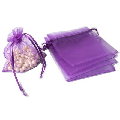 China Purple Organza Gift Bags 7x9 cm Sheer Organza Gift Bags With Drawstring , Jewelry Favor Pockets Christmas Organza Bags for sale