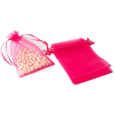 China Sheer Gift Hoy Pink Organza Bags 10x 15cm Small Organza 100pcs Gift Bags With Drawstring , Christmas Organza Bags for sale