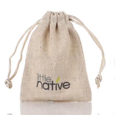 China OEM Small Burlap Folding Drawstring Bag With Logo Print Small Jute Gift Bag for sale