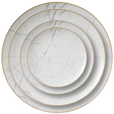 China Disposable Marble Chargers For Dinner Plates Cheap Bulk Ceramic Dishes Dinnerware Sets White Gold Tableware for sale