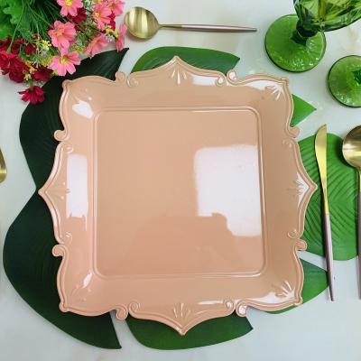 China Wholesale Plastic Acrylic Disposable Embossed Square Plastic Wedding Fishing Disposable High Quality 13 Inch Feeder Dish Cheap for sale