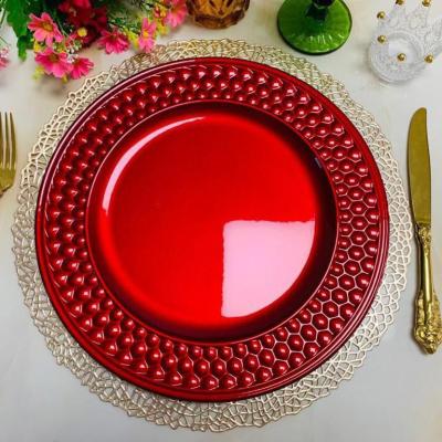 China The new shinny restaurant decoration wedding and charger disposable dish the red plastic trivets for events for sale