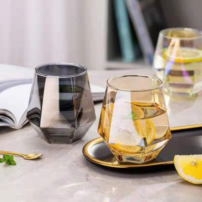 China Creative Luxury Whiskey Cup Diamond Crystal Gold Rim Glass Cup Home Hexagonal Mug for sale