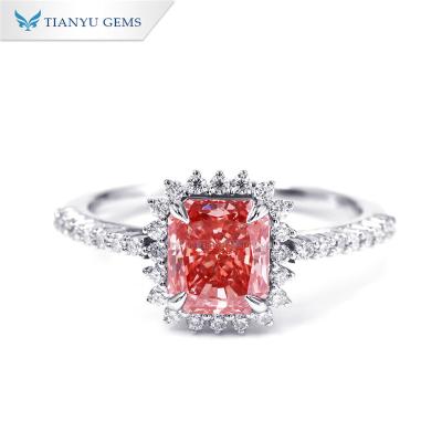 China Tianyu Gems New Year Promotion Valentine's Day Gift Rose Color Lab Diamond CLASSIC White Gold Ring for sale