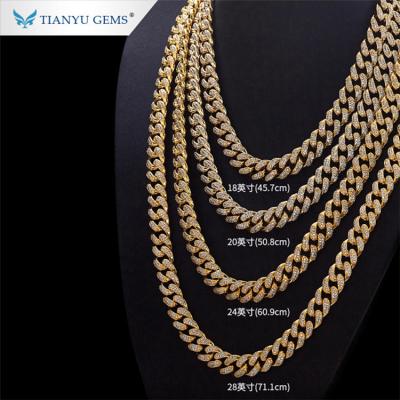 China CLASSIC Gems Customized Moissanite Chain Diamond Necklace Male Cuban Link Hip Hop Tianyu 10K 14K Yellow Gold for sale