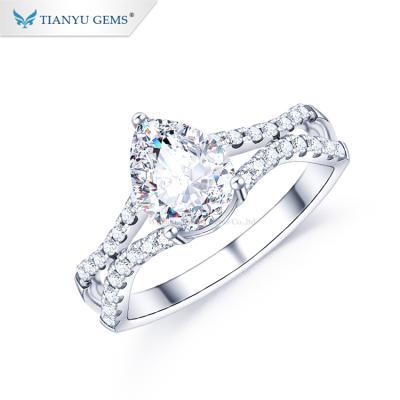 China FASHIONABLE Cheap White Gold Material Pear Ring Shiny Cut Tianyu Moissanite Rings Gold Ladies Gems Pear Ring for sale