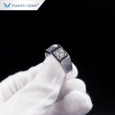 China Tianyu Stylish Gems Wholesale Fashion Jewelry Men's Rings With DEF Moissanite Diamond 18k White Gold for sale