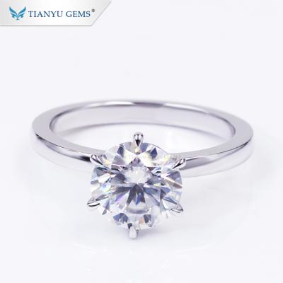 China Tianyu CLASSIC 14k 1ct/1.5ct /2ct White Gold Gems Customized Diamond Moissanite Engagement Rings for sale