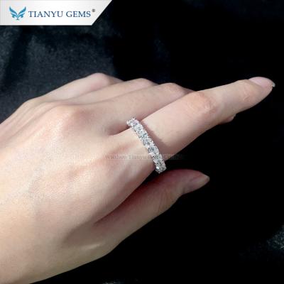 China Hiphop Tianyu gems shape white gold rings custom asscher cut moissanite ETERNITY RING BAND for sale