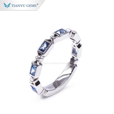 China Ring Material Band French Cut Sapphire Gemstone Ring Customized Hiphop Tianyu 14k 18k White Gold Gems for sale