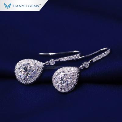 China Not easy to scratch Tianyu gems pear cut moissanite diamond earrings long hanging diamond gold earrings for girls for sale