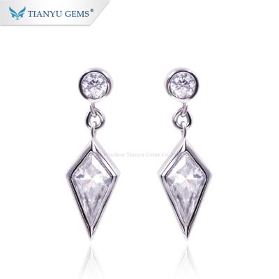 China Tianyu CLASSIC 14k White Gold Fancy Earring Drop Earrings Gems Hanging Moissanite Diamonds Earrings for sale