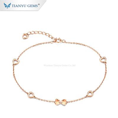 China Shiny Cut Unique 14K Yellow Gold Moissanite Tianyu Gems Jewelry Round Charm FASHIONABLE Anklets for sale