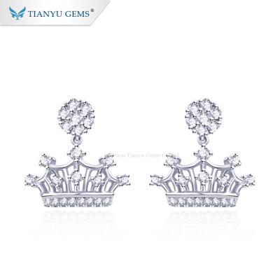 China FASHIONABLE Tianyu gems crown dangle earrings jewelry 10k white gold moissanite stud earring for sale