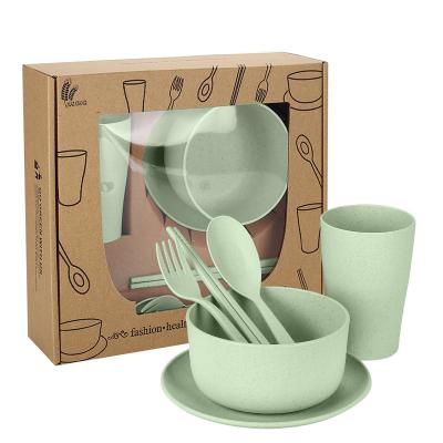 China 2022 Party Sustainable Dinnerware Set Kids Roll Chopsticks Set Disposable 6pcs Fiber Wheat Straw Western Tableware Set Biodegradable for sale