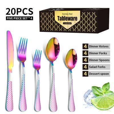 China Merry Christmas 410 Stainless Steel Handle Knife Fork and Spoon Viable Christmas Tableware Gift Color Box Cutlery 20 Piece Set for sale