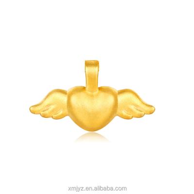 China 999 Pure CLASSIC Gold Angel Love Pendant 3D Hard Necklace Set 24K Yellow Gold Peach Heart Chain Pendant for sale