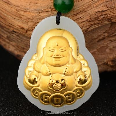 China CLASSIC 3D Gold Inlaid Jade 4D Hetian Jade Pure Gold Inlaid Money Buddha Pendant Manufacturer Wholesale for sale