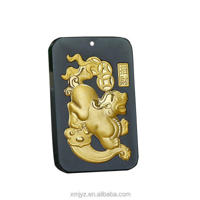 China New CLASSIC Pixiu Kylin Pendant Gold Inlaid Jade Hetian Moyu Pure Gold Thickening Pixiu Pendant Necklace for sale