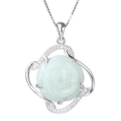 China Silver Rose Flower Pendant Natural Jade Emerald Choker Pendant Necklace from CLASSIC 925 for sale