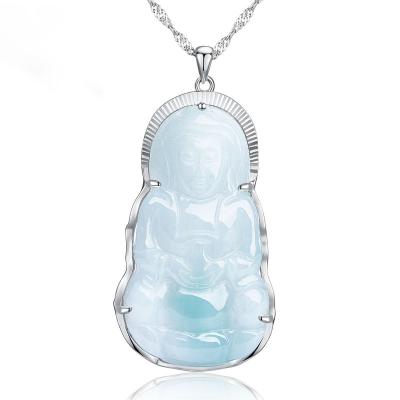 China CLASSIC Silver Inlay Pendant Jade Guanyin Pendant Gift Wild Light Green S925 Jade Natural Ice Jade Guanyin for sale