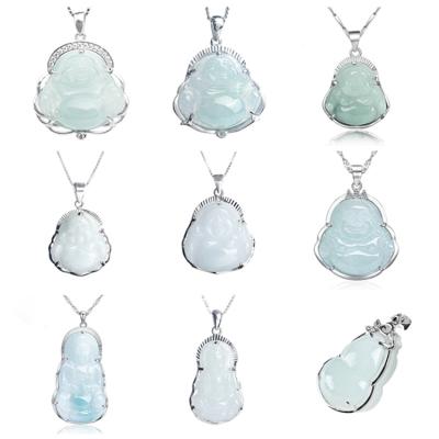 China S Lucky Coin Jade Stone Pendant Jade Jewelry 925 Light Green Natural Jade Buddha Pendant Women's Silver Necklace CLASSIC ' for sale