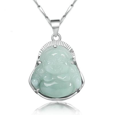 China CLASSIQUE Natural Jade Buddha Pendant Women's Silver Jade Light Green Buddha Jade Inlaid Pendant Jewelry for sale