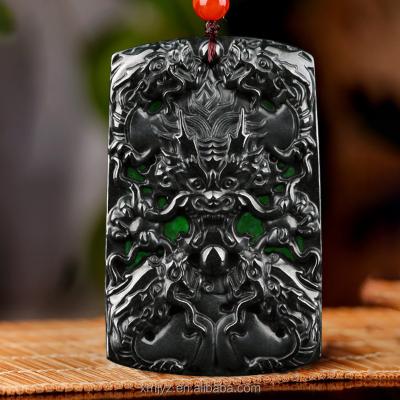 China Sihui Jade Pendant Jewelry Wholesale Cui A Ink Religious Natural Jade Zodiac Dragon Domineering Jade Pendant Ice Cargo for sale