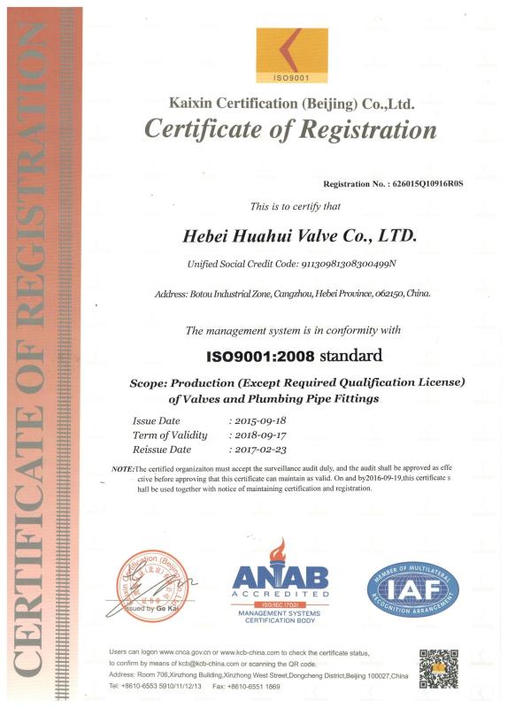 ISO9001:2008 - HEBEI HUAHUI VALVE CO.,LTD