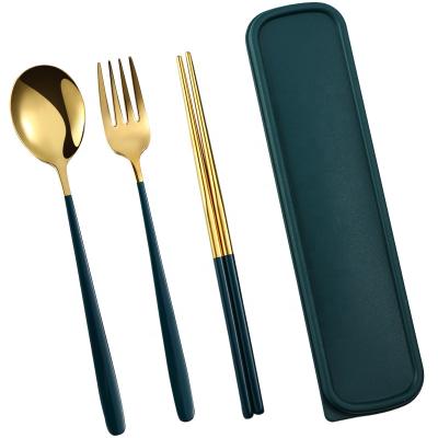 China Minimalist 304 Stainless Steel Portable Tableware Spoon Fork Japanese Chopsticks Set Creative Students Travel Meal Box Gift Set for sale