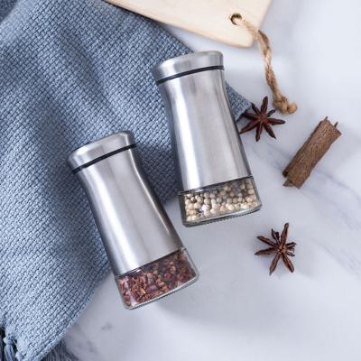 China Sustainable 110ml Stainless Steel Salt And Pepper Shaker Glass Fit Spice Bottle Jar for sale