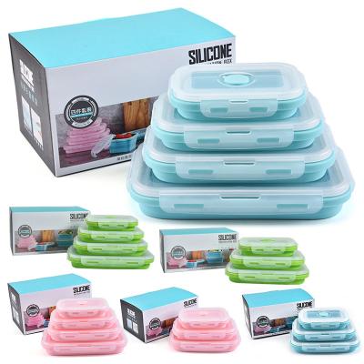 China Creative Minimalist Folding Collapsible Silicone Bowl 3 Piece Set Picnic Silicone Bowl Storage Box for sale