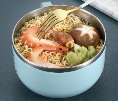 China Stainless Steel Instant Noodle Bowl Dish Color Disposable Large Capacity Portable Food Bowl With Lid Home Student Dorm Set for sale