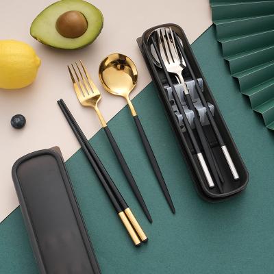 China Portable Chinese Style Stainless Steel Fork Spoon Chopsticks Set Work Travel Gift Tableware Three-piece Set for sale