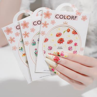 China Nail Art DIY 5D Japanese Colorful Flower Relief Adhesive Slider Wraps Nails Stickers Nail Art Decoration for sale