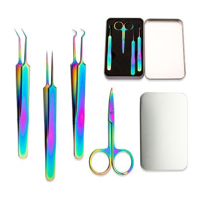 China Colorful Modern Stainless Steel Tweezers Manicure Nail Tips Set Beauty Tool Kit for sale